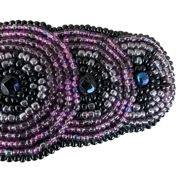 Vintage Seed Beaded Overlapping Circle Hair Clip Purple Black Taiwan 4” - Picture 7 of 13